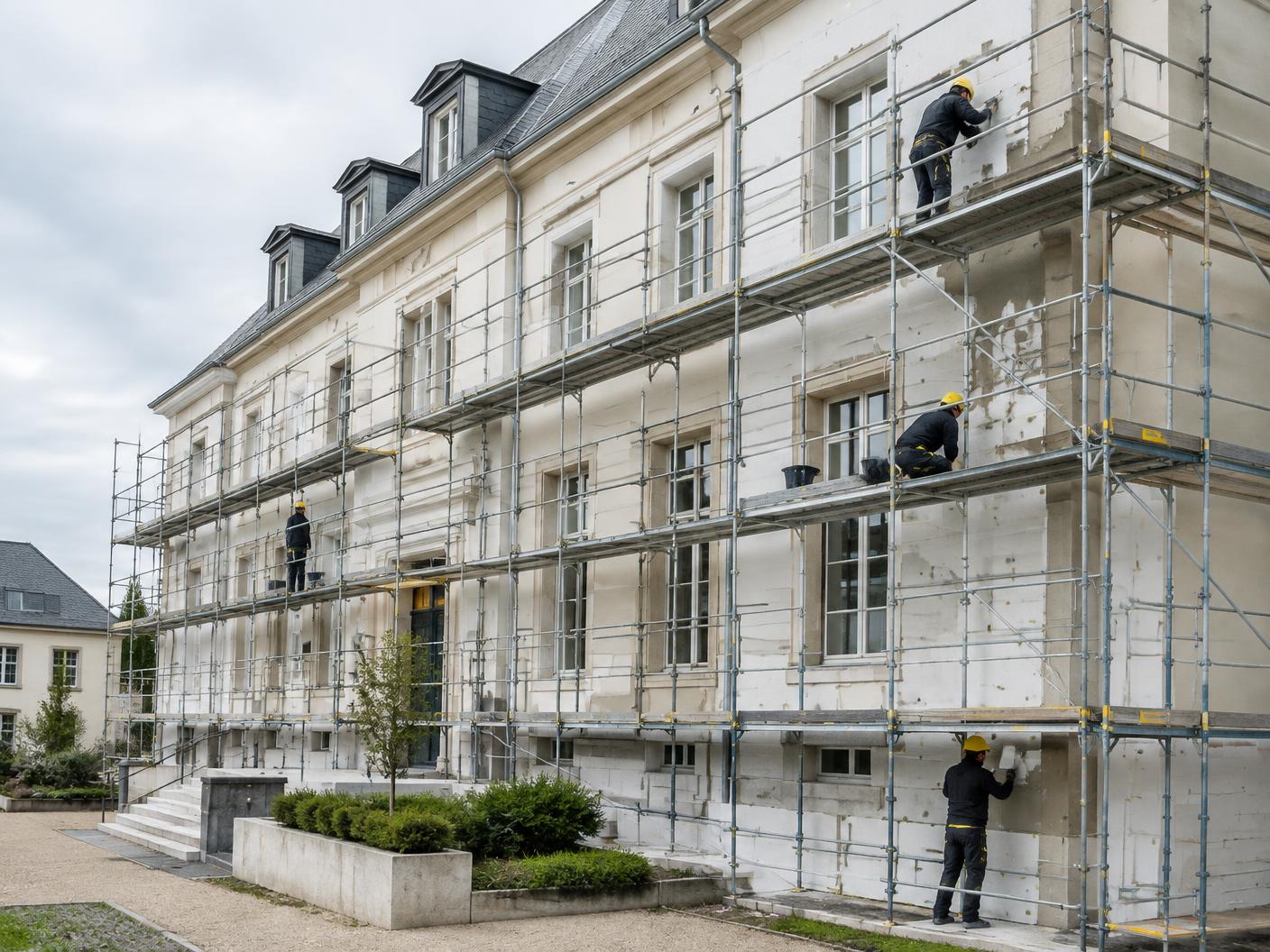 Équipe de professionnels sur un chantier de façade