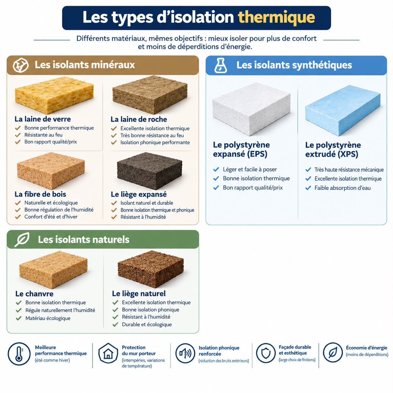Les types d’isolation thermique : isolants minéraux, synthétiques et naturels